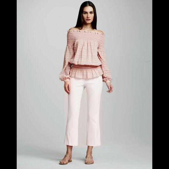 Tory Burch Pants - Tory Burch womens 14 Rocco cropped capri woven cornsilk pale pink pants tuxedo